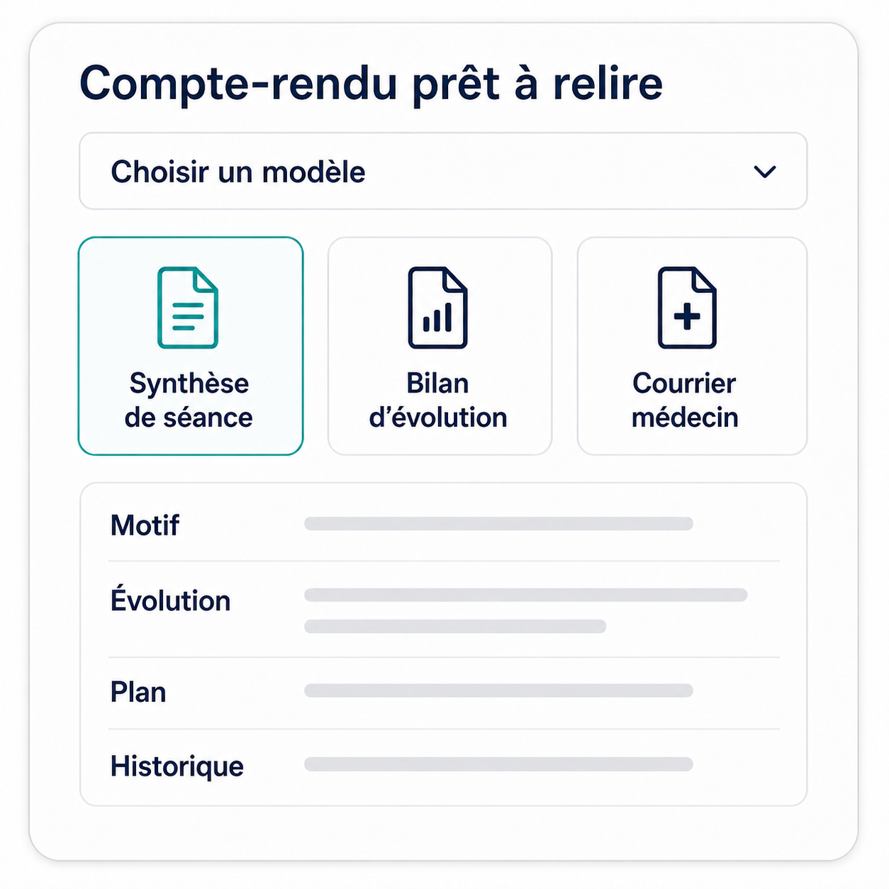 Choix d’un modèle de document avec motif, évolution, plan et historique
